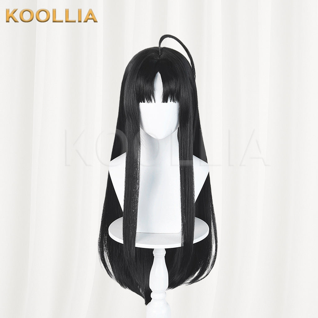 GIRLS BAND CRY Awa Subaru Wig Jet Black Realistic Scalp Top Extra‑long Straight Wig With Ahoge Basic Wig