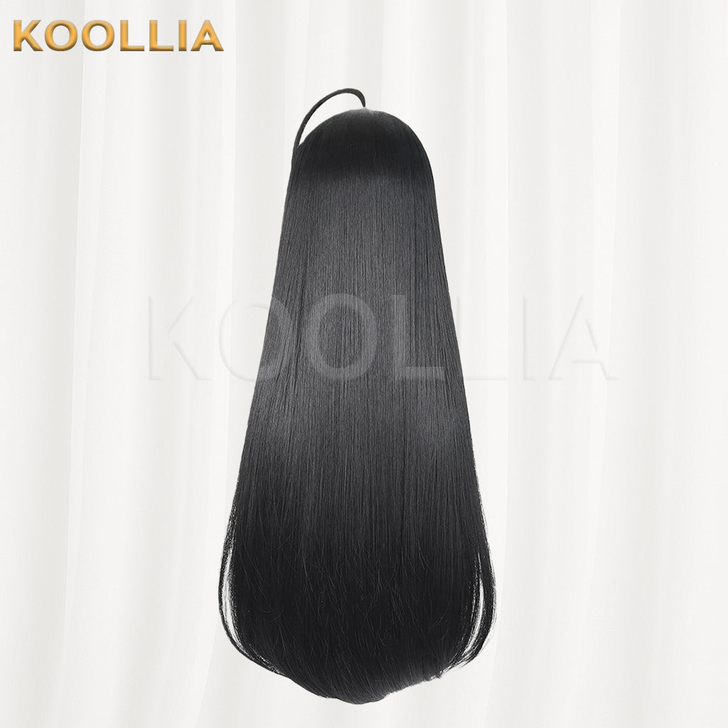 GIRLS BAND CRY Awa Subaru Wig Jet Black Realistic Scalp Top Extra‑long Straight Wig With Ahoge Basic Wig