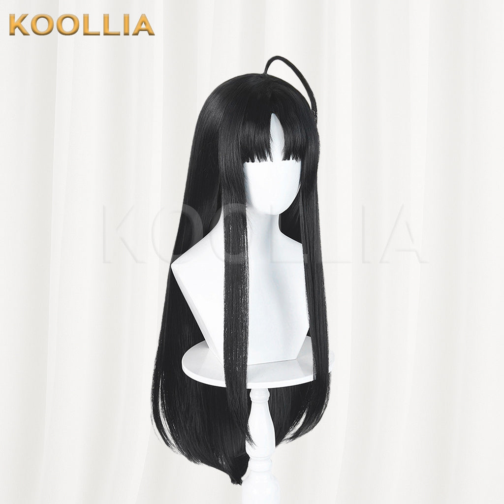 GIRLS BAND CRY Awa Subaru Wig Jet Black Realistic Scalp Top Extra‑long Straight Wig With Ahoge Basic Wig