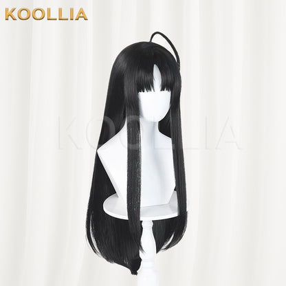 GIRLS BAND CRY Awa Subaru Wig Jet Black Realistic Scalp Top Extra‑long Straight Wig With Ahoge Basic Wig