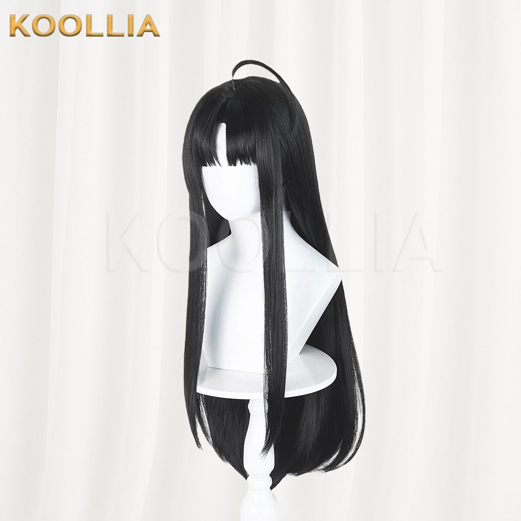 GIRLS BAND CRY Awa Subaru Wig Jet Black Realistic Scalp Top Extra‑long Straight Wig With Ahoge Basic Wig