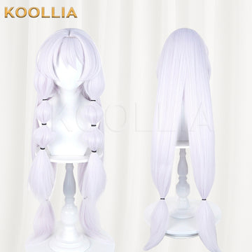Puella Magi Madoka Magica Walpurgisnacht Rising Bebe Wig Pale Lavender‑White Realistic Scalp Top Thick Fluffy Fiber Bubble Twin Tails Basic Wig