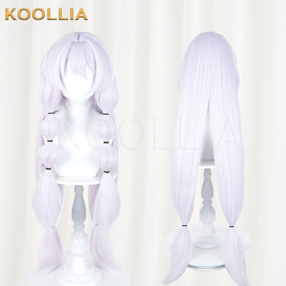 Puella Magi Madoka Magica Walpurgisnacht Rising Bebe Wig Pale Lavender‑White Realistic Scalp Top Thick Fluffy Fiber Bubble Twin Tails Basic Wig