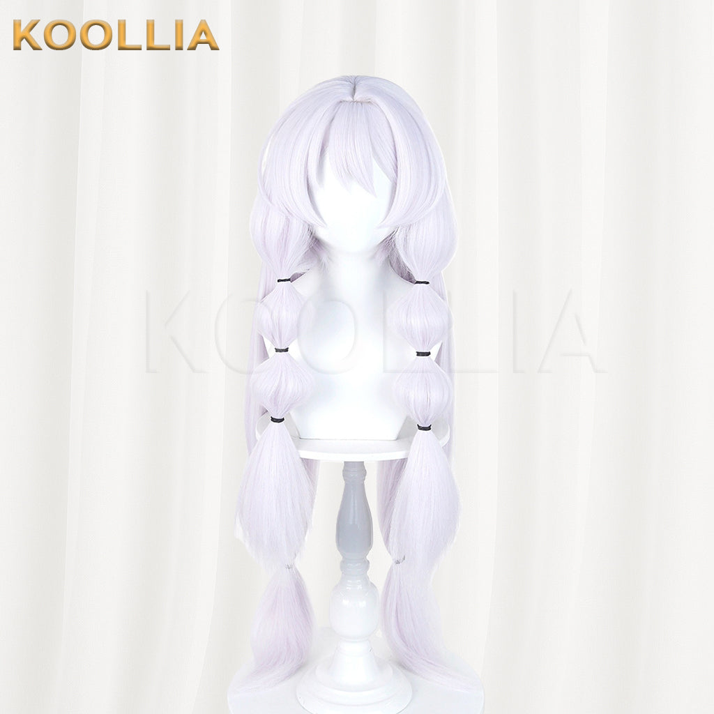 Puella Magi Madoka Magica Walpurgisnacht Rising Bebe Wig Pale Lavender‑White Realistic Scalp Top Thick Fluffy Fiber Bubble Twin Tails Basic Wig
