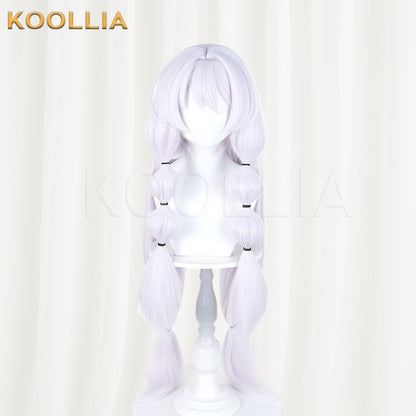 Puella Magi Madoka Magica Walpurgisnacht Rising Bebe Wig Pale Lavender‑White Realistic Scalp Top Thick Fluffy Fiber Bubble Twin Tails Basic Wig