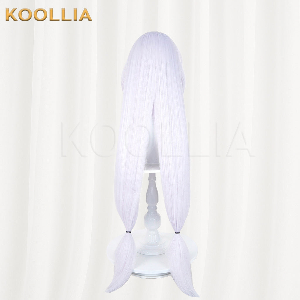 Puella Magi Madoka Magica Walpurgisnacht Rising Bebe Wig Pale Lavender‑White Realistic Scalp Top Thick Fluffy Fiber Bubble Twin Tails Basic Wig