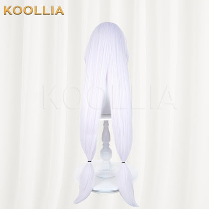 Puella Magi Madoka Magica Walpurgisnacht Rising Bebe Wig Pale Lavender‑White Realistic Scalp Top Thick Fluffy Fiber Bubble Twin Tails Basic Wig