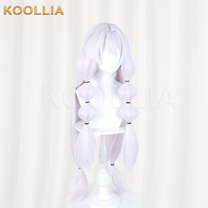 Puella Magi Madoka Magica Walpurgisnacht Rising Bebe Wig Pale Lavender‑White Realistic Scalp Top Thick Fluffy Fiber Bubble Twin Tails Basic Wig