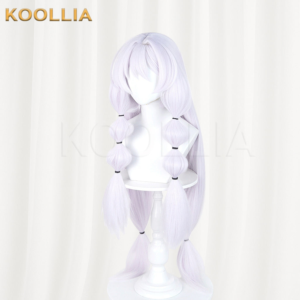 Puella Magi Madoka Magica Walpurgisnacht Rising Bebe Wig Pale Lavender‑White Realistic Scalp Top Thick Fluffy Fiber Bubble Twin Tails Basic Wig