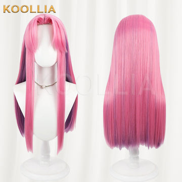 Li Panda Chu Qi Wig Bright‑Pink Outer Deep‑Purple Inner Realistic Scalp Top Extra‑Long Straight Two‑Tone Basic Wig