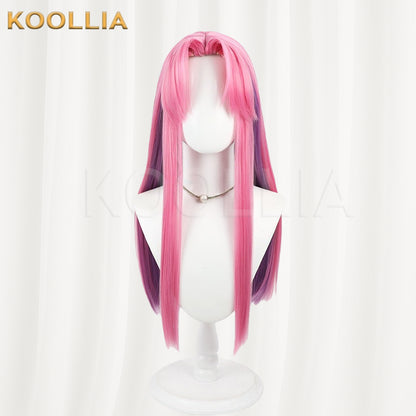 Li Panda Chu Qi Wig Bright‑Pink Outer Deep‑Purple Inner Realistic Scalp Top Extra‑Long Straight Two‑Tone Basic Wig