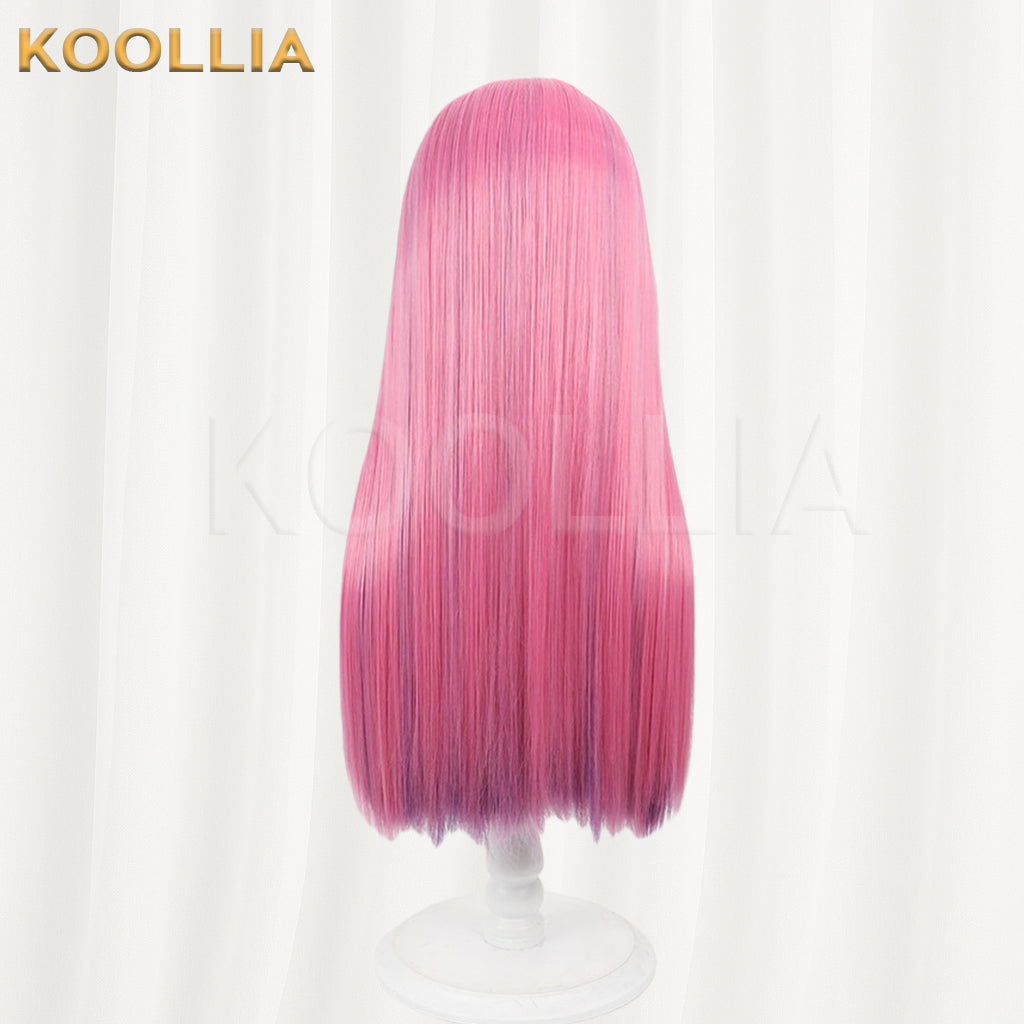 Li Panda Chu Qi Wig Bright‑Pink Outer Deep‑Purple Inner Realistic Scalp Top Extra‑Long Straight Two‑Tone Basic Wig