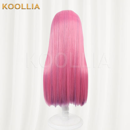 Li Panda Chu Qi Wig Bright‑Pink Outer Deep‑Purple Inner Realistic Scalp Top Extra‑Long Straight Two‑Tone Basic Wig