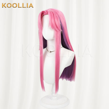Li Panda Chu Qi Wig Bright‑Pink Outer Deep‑Purple Inner Realistic Scalp Top Extra‑Long Straight Two‑Tone Basic Wig