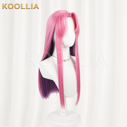 Li Panda Chu Qi Wig Bright‑Pink Outer Deep‑Purple Inner Realistic Scalp Top Extra‑Long Straight Two‑Tone Basic Wig