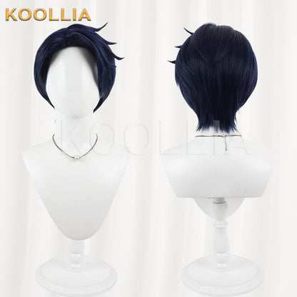 Twisted‑Wonderland Deuce Spade Wig Navy Deep‑Blue Teased Root Layered Boy Short Wig Basic Wig