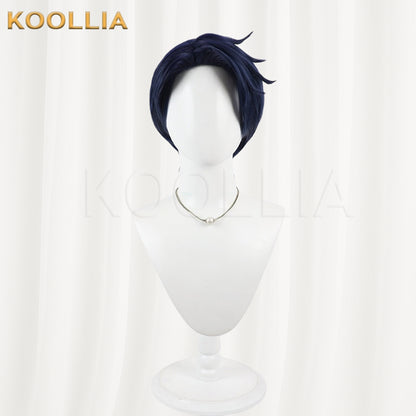 Twisted‑Wonderland Deuce Spade Wig Navy Deep‑Blue Teased Root Layered Boy Short Wig Basic Wig