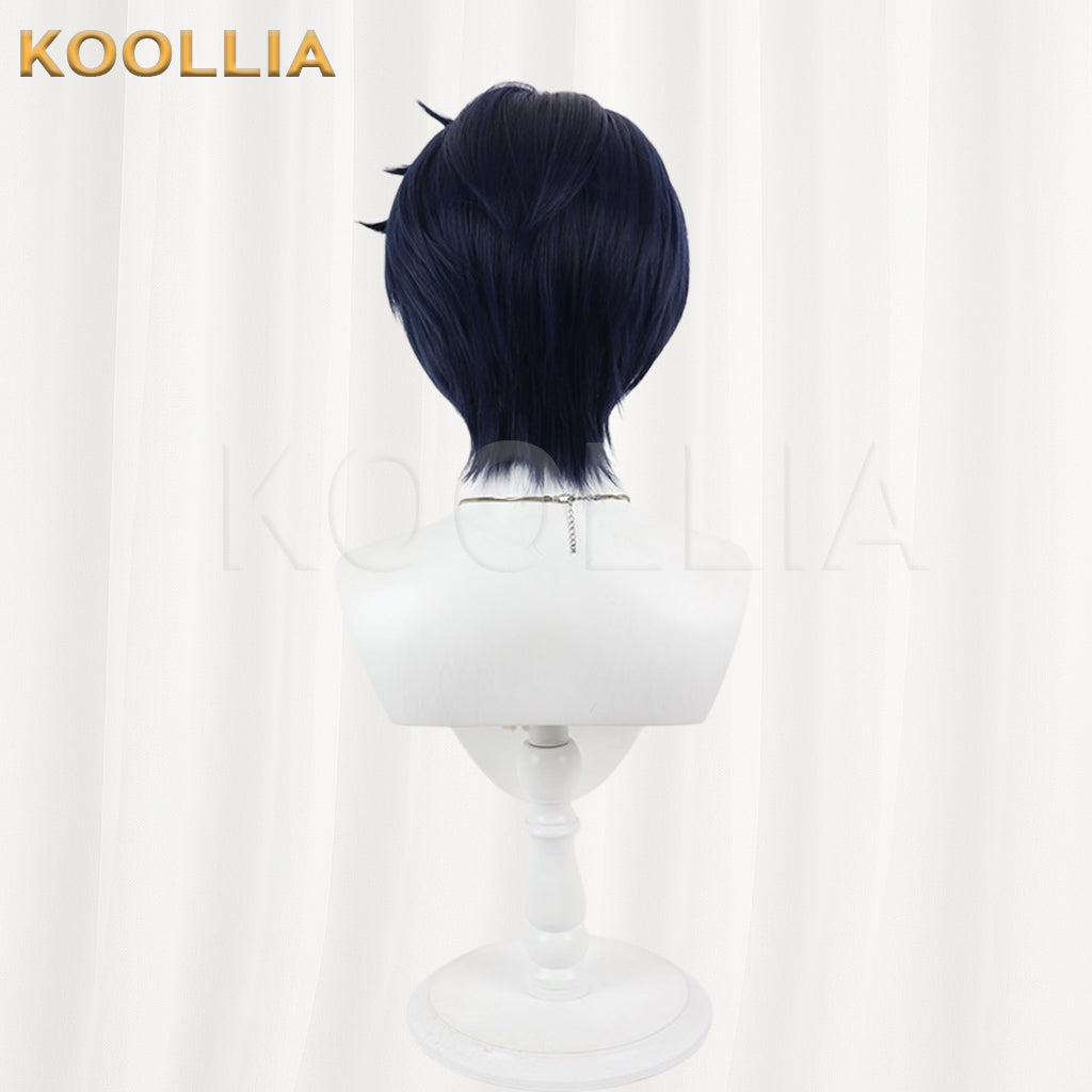 Twisted‑Wonderland Deuce Spade Wig Navy Deep‑Blue Teased Root Layered Boy Short Wig Basic Wig