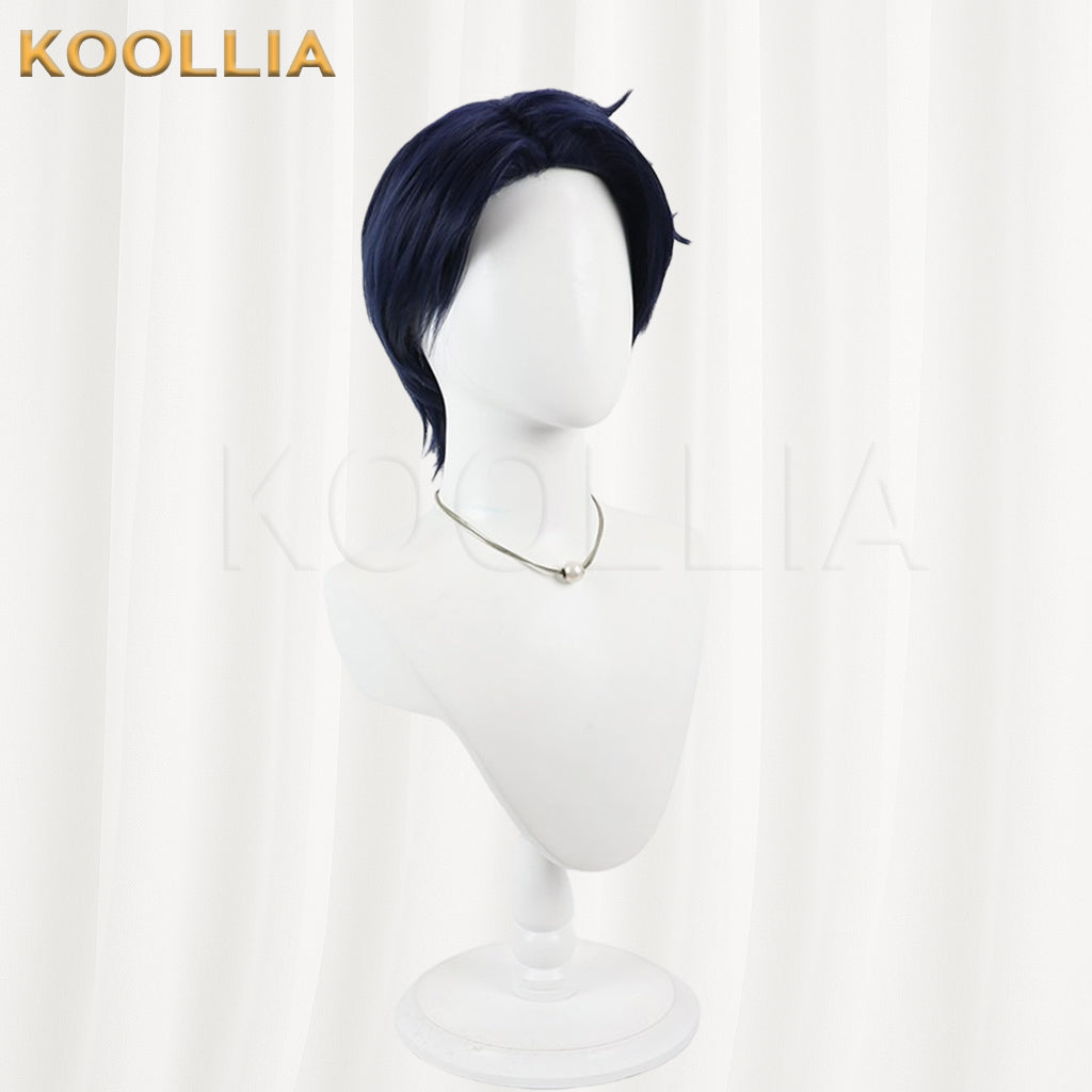 Twisted‑Wonderland Deuce Spade Wig Navy Deep‑Blue Teased Root Layered Boy Short Wig Basic Wig
