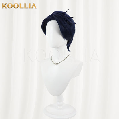 Twisted‑Wonderland Deuce Spade Wig Navy Deep‑Blue Teased Root Layered Boy Short Wig Basic Wig