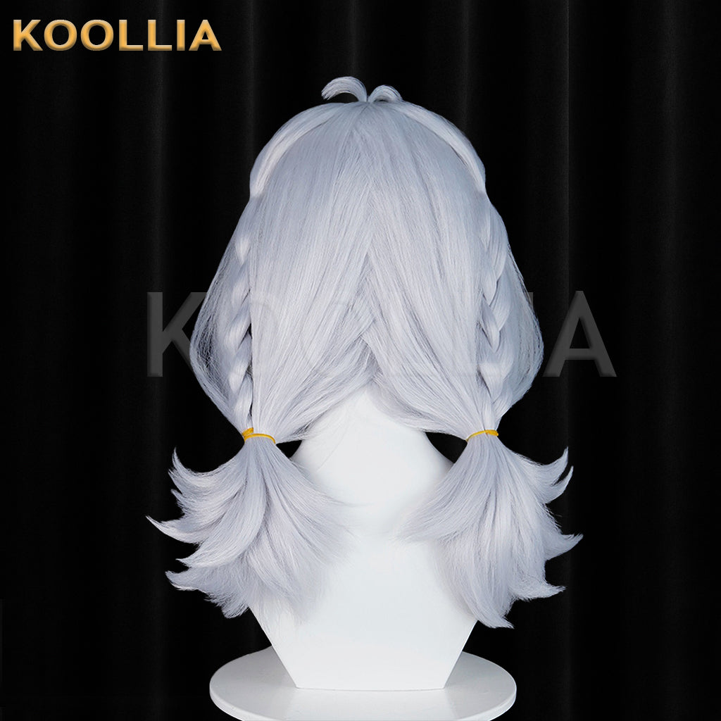 Zenless Zone Zero Drechna Light Silver‑Grey Wig Pre‑Braided Flip‑Up Short Twin Pigtails Ahoge Realistic Scalp Top Basic Wig