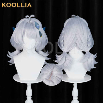 Zenless Zone Zero Drechna Light Silver‑Grey Wig Pre‑Braided Flip‑Up Short Twin Pigtails Ahoge Realistic Scalp Top Basic Wig