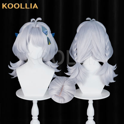 Zenless Zone Zero Drechna Light Silver‑Grey Wig Pre‑Braided Flip‑Up Short Twin Pigtails Ahoge Realistic Scalp Top Basic Wig