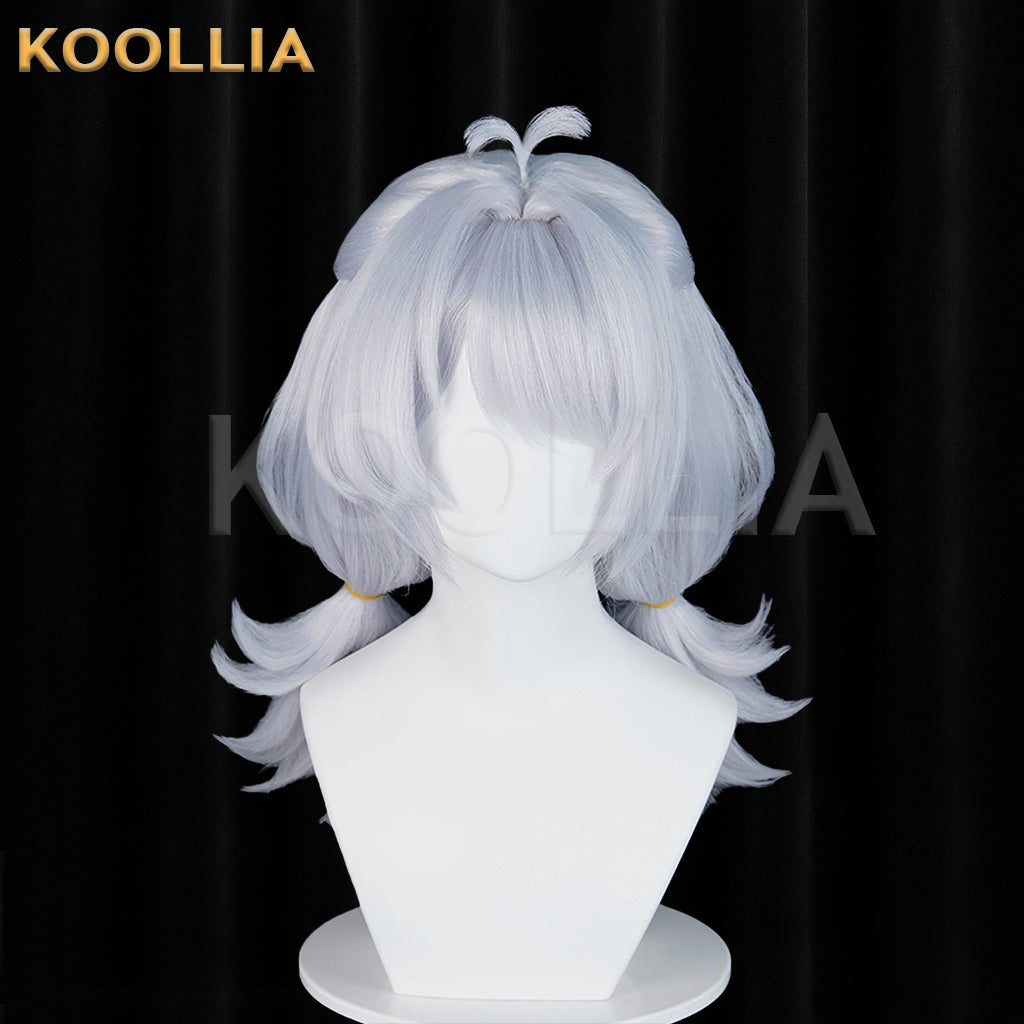 Zenless Zone Zero Drechna Light Silver‑Grey Wig Pre‑Braided Flip‑Up Short Twin Pigtails Ahoge Realistic Scalp Top Basic Wig