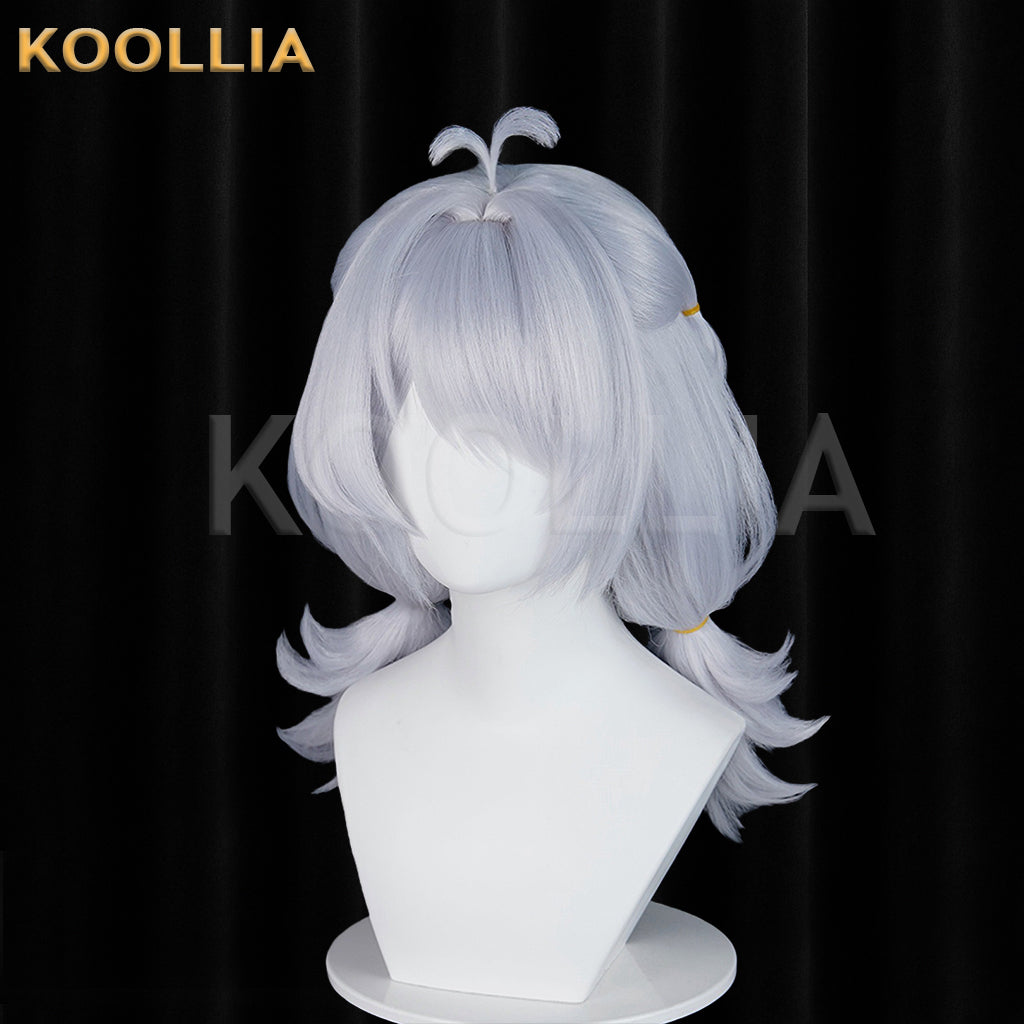 Zenless Zone Zero Drechna Light Silver‑Grey Wig Pre‑Braided Flip‑Up Short Twin Pigtails Ahoge Realistic Scalp Top Basic Wig