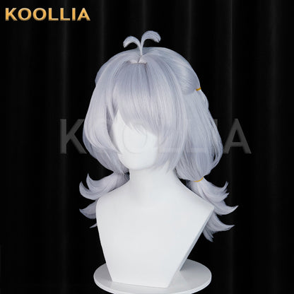 Zenless Zone Zero Drechna Light Silver‑Grey Wig Pre‑Braided Flip‑Up Short Twin Pigtails Ahoge Realistic Scalp Top Basic Wig