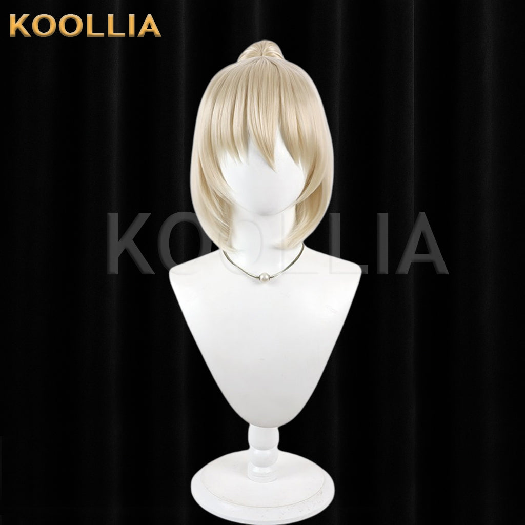 Girls Frontline 2 Exilium Eve Wig Light Cream Yellow Realistic Scalp Top Detachable Jaw‑Clip High Ponytail Bob Wig Basic Wig