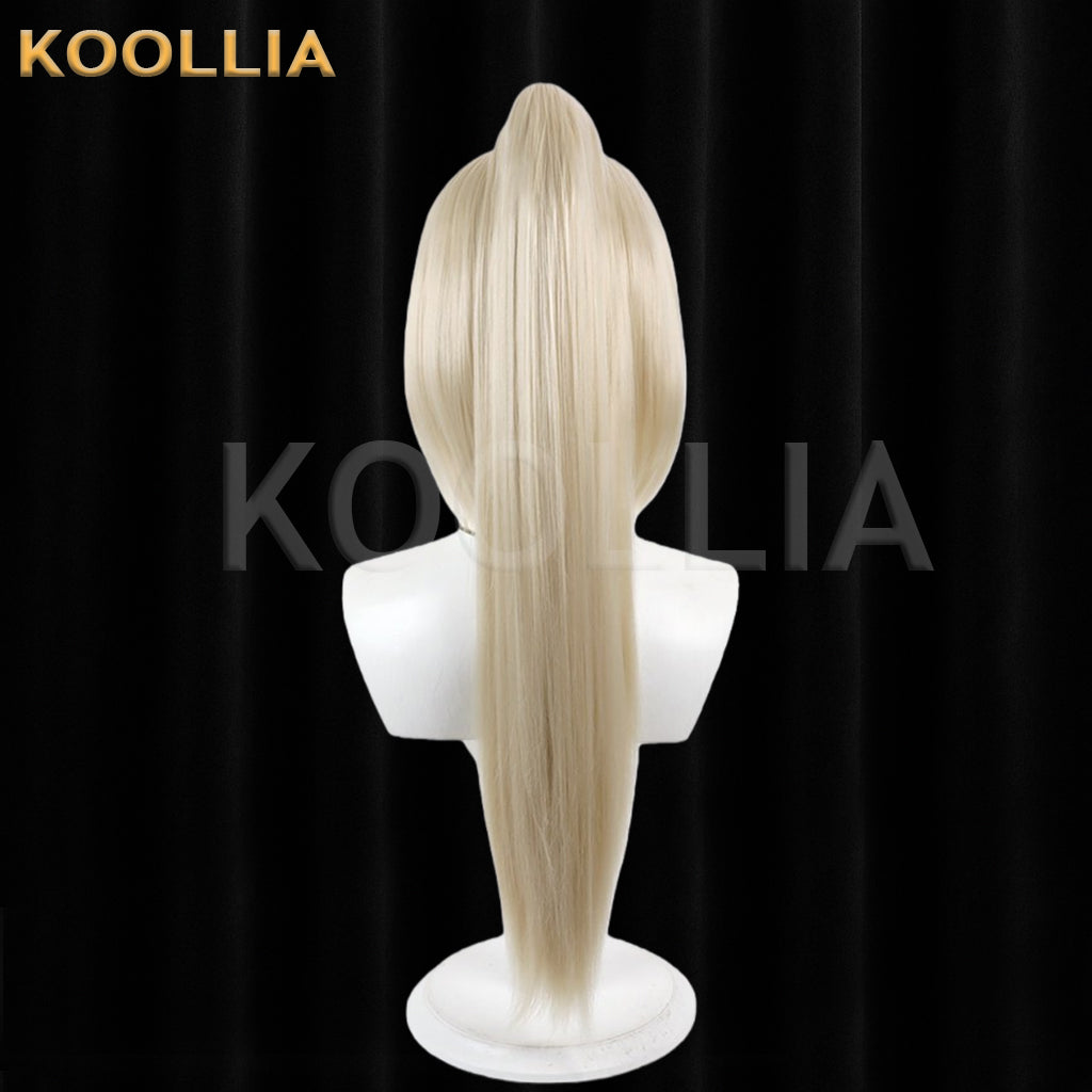 Girls Frontline 2 Exilium Eve Wig Light Cream Yellow Realistic Scalp Top Detachable Jaw‑Clip High Ponytail Bob Wig Basic Wig