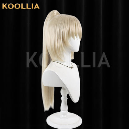Girls Frontline 2 Exilium Eve Wig Light Cream Yellow Realistic Scalp Top Detachable Jaw‑Clip High Ponytail Bob Wig Basic Wig