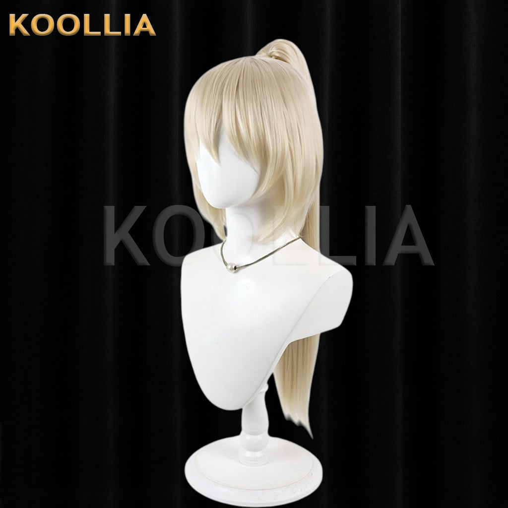 Girls Frontline 2 Exilium Eve Wig Light Cream Yellow Realistic Scalp Top Detachable Jaw‑Clip High Ponytail Bob Wig Basic Wig