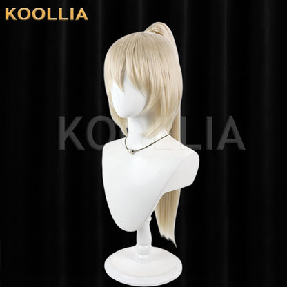 Girls Frontline 2 Exilium Eve Wig Light Cream Yellow Realistic Scalp Top Detachable Jaw‑Clip High Ponytail Bob Wig Basic Wig