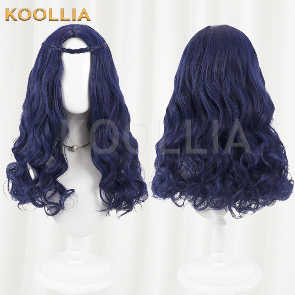 Descendants 2 Evie Wig Deep Royal Blue Realistic Scalp Top All‑In‑One Braided Medium‑Long Wavy Curls Basic Wig