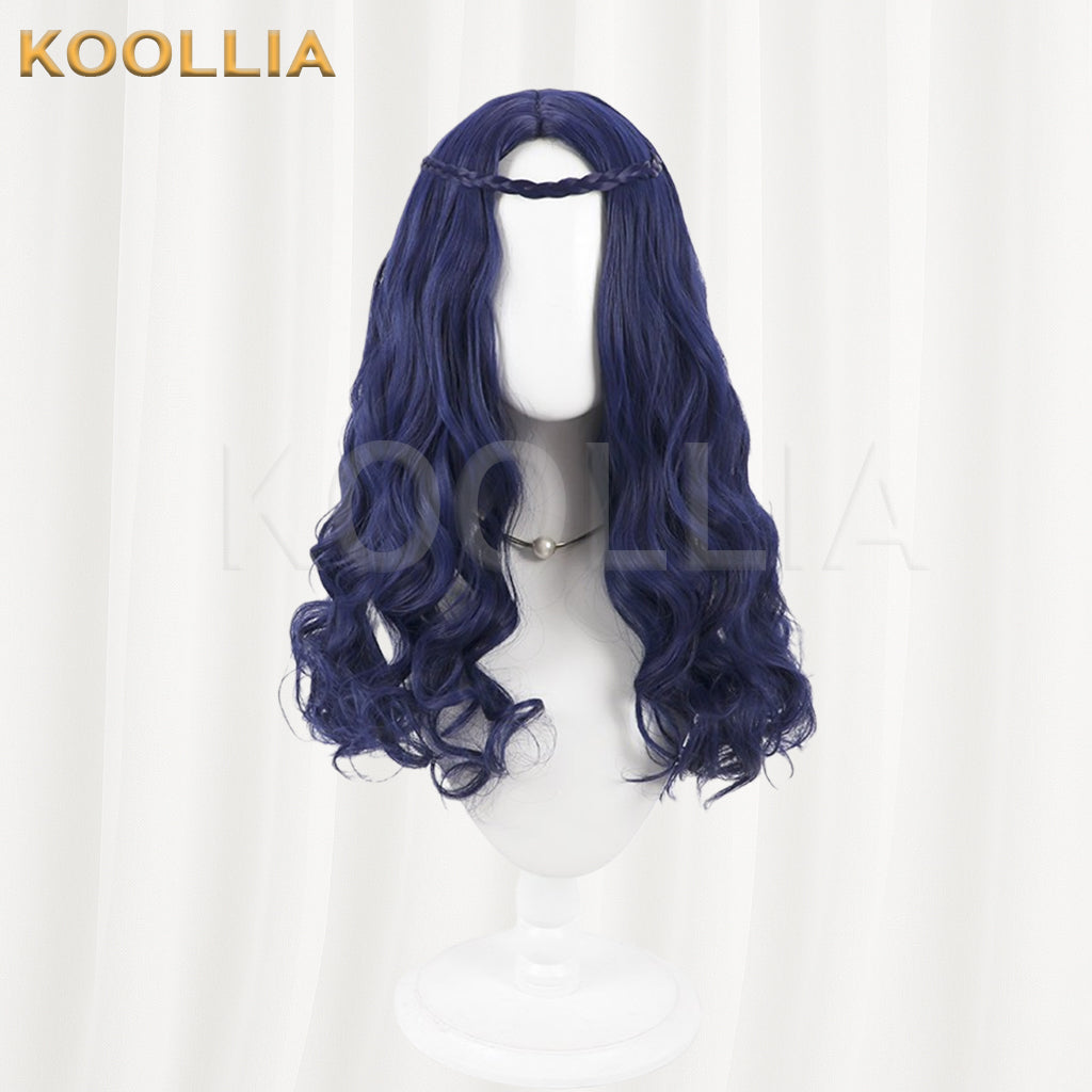 Descendants 2 Evie Wig Deep Royal Blue Realistic Scalp Top All‑In‑One Braided Medium‑Long Wavy Curls Basic Wig