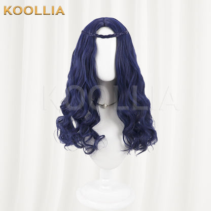Descendants 2 Evie Wig Deep Royal Blue Realistic Scalp Top All‑In‑One Braided Medium‑Long Wavy Curls Basic Wig