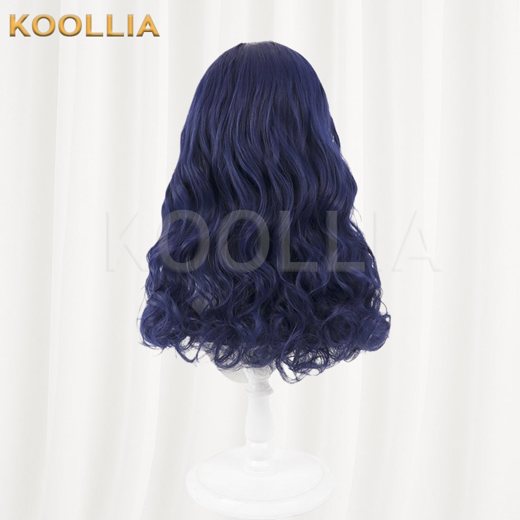 Descendants 2 Evie Wig Deep Royal Blue Realistic Scalp Top All‑In‑One Braided Medium‑Long Wavy Curls Basic Wig