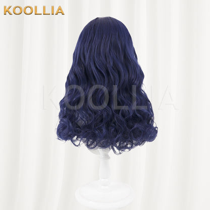 Descendants 2 Evie Wig Deep Royal Blue Realistic Scalp Top All‑In‑One Braided Medium‑Long Wavy Curls Basic Wig