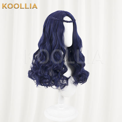 Descendants 2 Evie Wig Deep Royal Blue Realistic Scalp Top All‑In‑One Braided Medium‑Long Wavy Curls Basic Wig