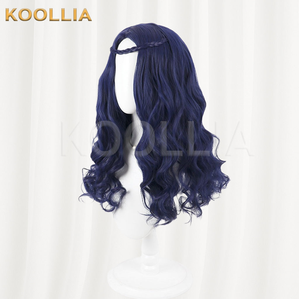Descendants 2 Evie Wig Deep Royal Blue Realistic Scalp Top All‑In‑One Braided Medium‑Long Wavy Curls Basic Wig