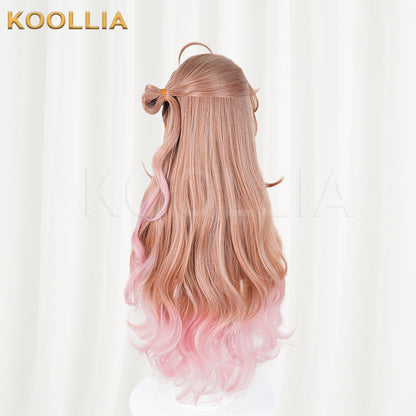 Arknights Eyjafjalla Wig Golden‑Brown To Pink Gradient Realistic Scalp Top Extra‑Long Big‑wave Curly Hair Basic Wig