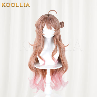 Arknights Eyjafjalla Wig Golden‑Brown To Pink Gradient Realistic Scalp Top Extra‑Long Big‑wave Curly Hair Basic Wig
