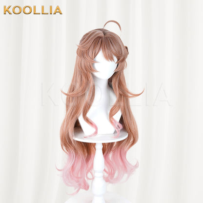 Arknights Eyjafjalla Wig Golden‑Brown To Pink Gradient Realistic Scalp Top Extra‑Long Big‑wave Curly Hair Basic Wig