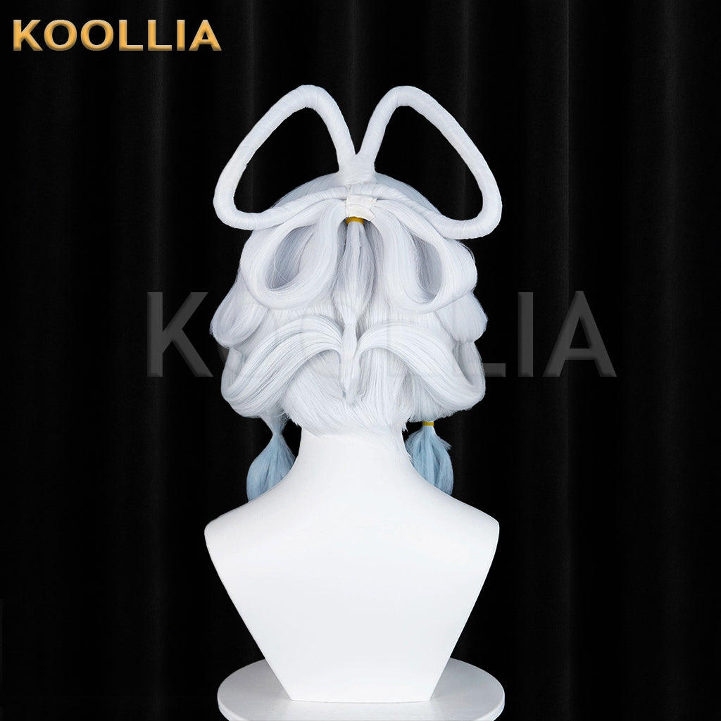 Honor of Kings Gongsun Li Frost‑Moon White Wig Pre‑Shaped Loops Buns Lantern Braids Ice‑Blue Gradient Realistic Scalp Top Basic Wig