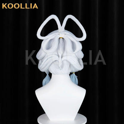 Honor of Kings Gongsun Li Frost‑Moon White Wig Pre‑Shaped Loops Buns Lantern Braids Ice‑Blue Gradient Realistic Scalp Top Basic Wig