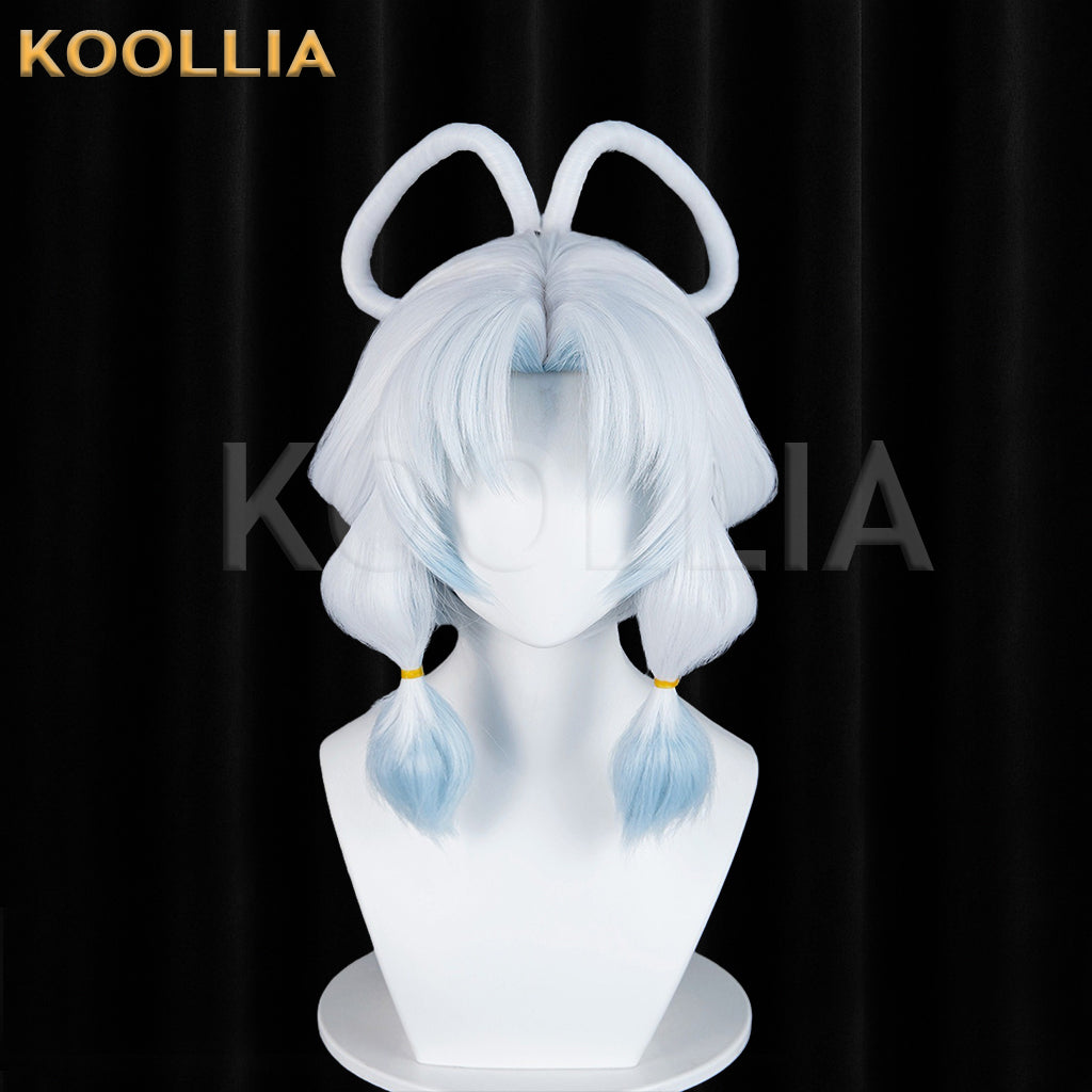 Honor of Kings Gongsun Li Frost‑Moon White Wig Pre‑Shaped Loops Buns Lantern Braids Ice‑Blue Gradient Realistic Scalp Top Basic Wig