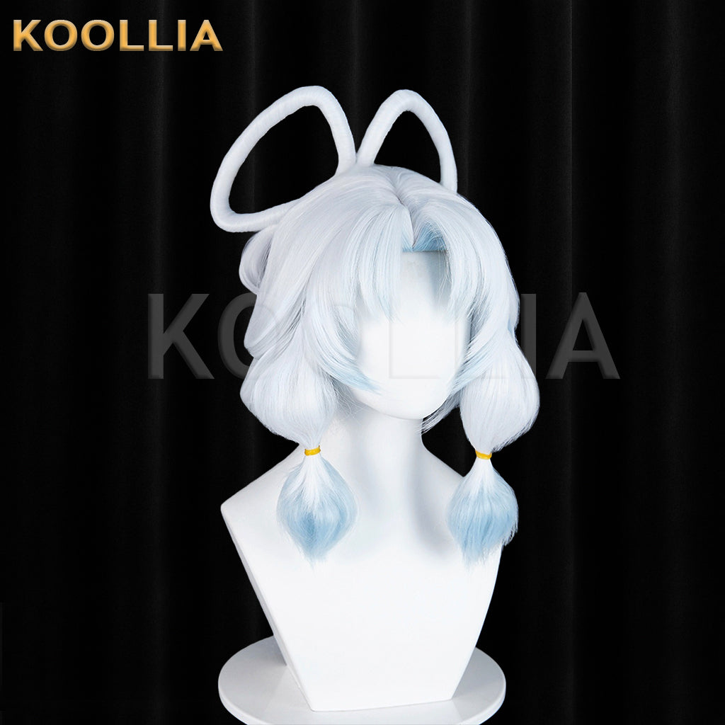 Honor of Kings Gongsun Li Frost‑Moon White Wig Pre‑Shaped Loops Buns Lantern Braids Ice‑Blue Gradient Realistic Scalp Top Basic Wig
