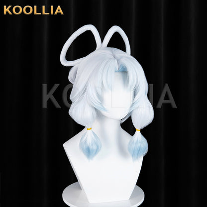 Honor of Kings Gongsun Li Frost‑Moon White Wig Pre‑Shaped Loops Buns Lantern Braids Ice‑Blue Gradient Realistic Scalp Top Basic Wig